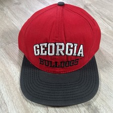 VTG Georgia Bulldogs Snapback Hat College Arch Red Black P Cap Made in USA picture