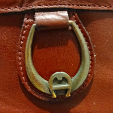 Etienne Aigner Brown Zip Shoulder Bag Medium Lined Gold Logo Bottom Studs picture