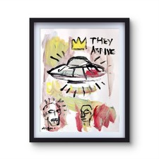 Aleph Original 11x14 Expressionist They Arrive Ufo Painting Signed Art On Paper picture