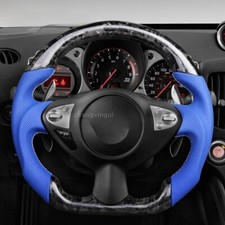 Forged Carbon Fiber Sport Steering Wheel For 08+ Nissan 370z Z34 Blue Leather picture