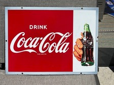 PORCELAIN  DRINK COCA COLA -SOLD HERE ICE COLD   1950's   22x16  INCHES. ENGLAND picture
