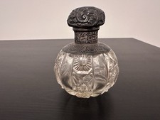 Antique Perfume Bottle Crystal Stopper Repousse Sterling Silver picture