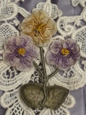 Antique 1920s Ombre Ribbonwork 3 Flowers and stems Authentic Original picture