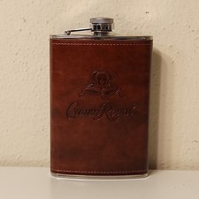Crown Royal Whisky Limited Ed Signature Leather Flask New 8 oz. Stainless Steel picture