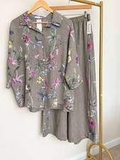 Made in Italy Women’s 100% Linen Floral 2 Piece Set Top Wide Leg Pants picture