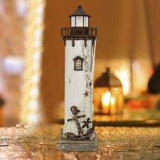Wooden Nautical  Lighthouse Decor with Light Rustic Ocean Sea Beach Handcrafted picture