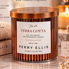 Perry Ellis Terra Cotta Scented 14.5 oz Large Jar Candle Soy Wax Blend Brown picture