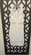NWT BEBE Small Mesh Textured Cocktail Pencil Knee Dress SEXY Ivory White picture