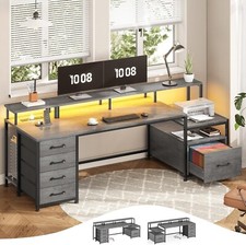 75'' Computer Desk with 5 Drawers &Led Lights, 23.6