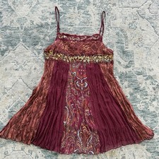 Y2K Cami Babydoll Top Medium Patchwork Lace Crinkle Fairy Whimsical Boho Grunge picture