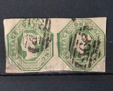 GB QUEEN VICTORIA SG 55 1S GREEN EMBOSSED X PAIR USED, SCARCE picture