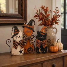 3PC Halloween Witch Cat Decor Set Retro Autumn Desktop Table Decorations Party picture
