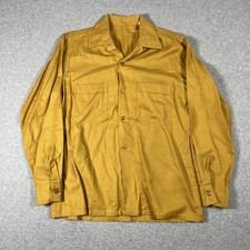 Vintage 60s Shirt Mens Small Yellow Rayon Blend Loop Collar Button Up Long Sleev picture