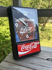 VINTAGE DEAD STOCK COKE COCA COLA DINNER GLASS CLOCK RED SIGN picture