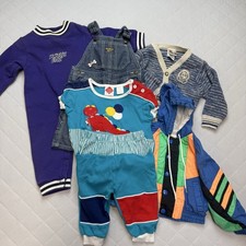 Vintage Baby Boy Outfit Lot One Size Multicolor Jacket Sweater Overalls 5 Pc 90s picture