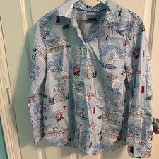 Talbots London City Scene Clocks Button Up Classic Cotton Shirt Plus Size L picture