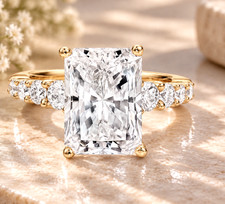 IGI 5.75 Ct Radiant-Cut Lab Grown Diamond Engagement Ring 14k Yellow Gold picture