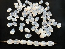 50 Vintage Czech Crystal White Opal Glass Faceted 10x7mm. Teardrop Beads T447 picture
