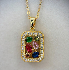 Fifth Ave Gold Rhinestone Multicolor Gem Pendant Necklace picture