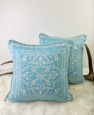2 Restoration Hardware Blue Quatrefoil Pool Medallion Outdoor Throw Pillows RARE picture