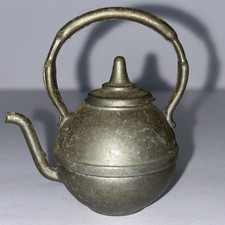 Vintage Miniature Dollhouse Pewter Kettle Farmhouse Teapot with Lid 2.5” England picture