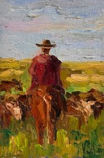 Landscape Cowboy Original Oil Painting Impressionism Impasto Abstrac Western picture