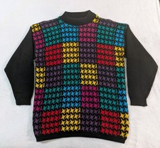 Vtg 80s American Pride Rainbow Houndstooth Sweater Men's Sz L Made In USA  picture