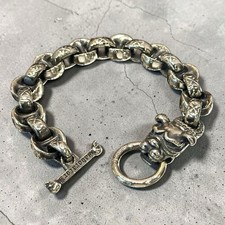 Tibetan Silver Heavy Skull Bracelet Star Link Toggle Clasp Biker Men’s 96.8g picture