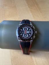 Seiko Sportura Quartz Chronograph Tachymeter Black Dial Red/Black Rubber Strap picture