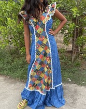 Vintage LeVoy’s Patchwork Print Prairie Dress Boho 70s Hippie Women Size Small picture