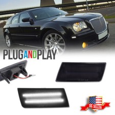 2X SMOKE LENS WHITE LED FRONT SIDE MARKER LIGHTS for 2005-2010 CHRYSLER 300 300C picture