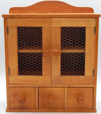 VTG Winsome Wood Farmhouse Wall Cabinet Chicken Wire 2 Door 3 Drawer 17