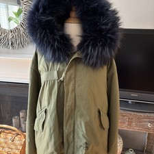 Mr and Mrs Italy Jacket Hooded Genuine Blue Fox Women's Size Large Full Zip picture