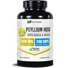 Healthfare Psyllium Husk Capsules, 1500mg | 240 Veg Capsules | High Fiber picture