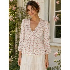 Anthropologie Floral Smocked Eyelet Puff Sleeve Blouse Size S NWT Cottagecore picture