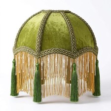 9.8 Inch Vintage Lampshade with Olive Green Velvet Tassel, 9.8inch, picture
