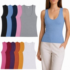 12 Pack Womens Tank Top Basic Ribbed Sleeveless Shirts 100% Cotton Multi Colors picture