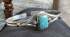 Cuff Bracelet 925 Sterling Silver Handmade Blue Copper Turquoise Gemstone picture