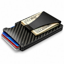 Carbon Fiber Minimalist Wallet for Men RFID Blocking Slim Card Holder Money Clip picture