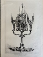 Krieger Engraving Eau Forte Etching Enameled Custodian Liturgy Ciboire Mass Hosts picture