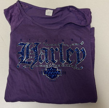 Harley-Davidson Women's L Purple Rhinestone Logo Crew Neck Long Sleeve Tee picture