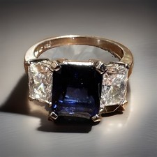Crislu Sterling Silver 925 Engagement Ring Blue Emerald Style Ring picture
