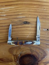 Vintage PIC #10 Japan 2 Blade Folding Pen Pocket Knife Brown Textured Handle picture