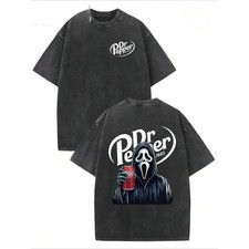 Ghostface Dr Pepper Horror Vintage Acid Wash Y2K Oversized Cotton Tee picture
