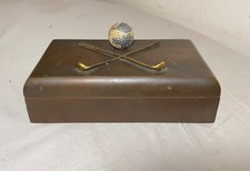 antique 4 lbs heavy solid bronze JB golf cherry wooden lined jewelry trinket box picture