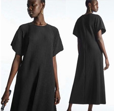 COS Pleated Midi T-Shirt Dress | Black | Small picture
