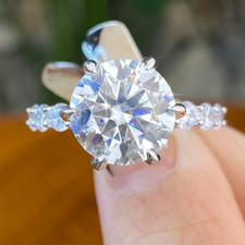1.99Ctw Round Cut Moissanite Pave Engagement Wedding Ring 14K White Gold Plated picture