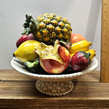 Vintage Italian Majolica Ceramic Fruit Centerpiece Bowl Capodimonte Mid Century picture