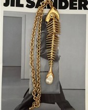 Schiaparelli Gold Toned Fishbone Paired with Baroque Pearl Pendant Necklace picture