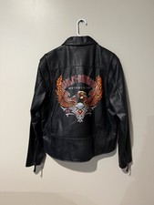 RARE Vintage Harley Davidson Leather Jacket Size L Hand Painted Eagle Black picture